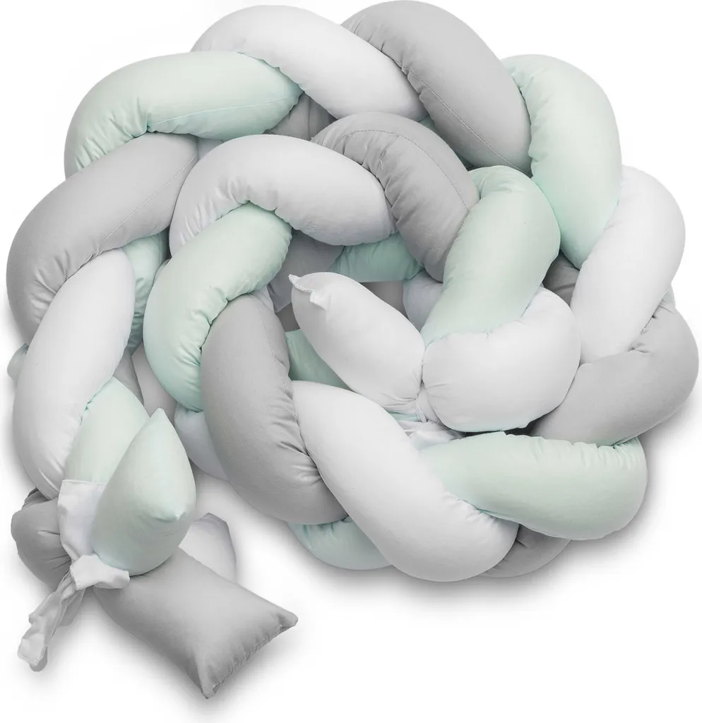Tresse de lit 210 cm menthe lisse en coton doux pour sommeil sécurisé