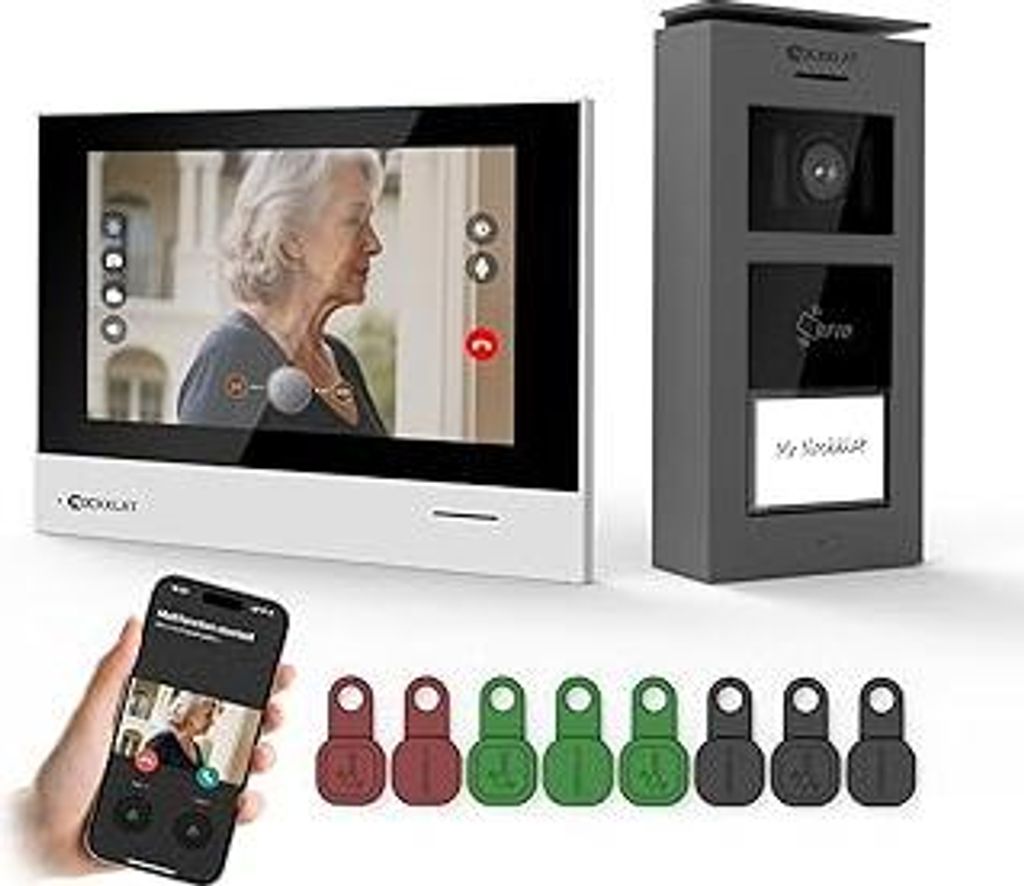 WLAN 2 draht Video-türsprechanlage mit Kamera IP65, 1080p HD, 7 Zoll Touchscreen, Entriegelung familienhaus per App/Swip karte, Bewegungserkennung...