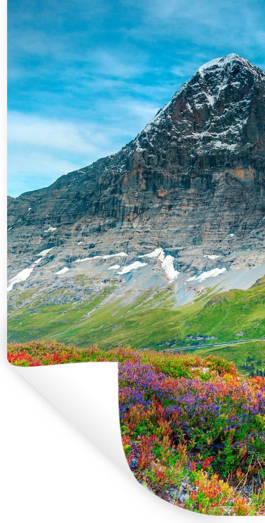 MuchoWow Wandtattoo Wandsticker Wandaufkleber Blumen - Berge - Schnee - Landschaft 80x160 cm Selbstklebend und Repositionierbar - Sticker - Dekor...