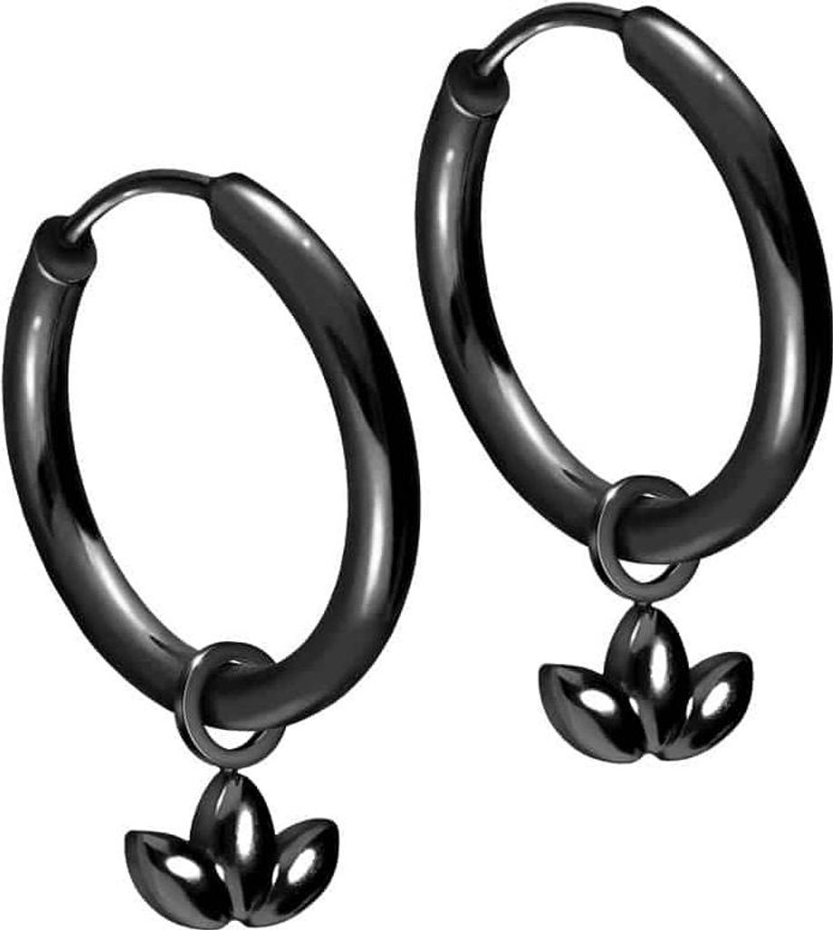 Chirurgenstahl Ohrclicker Creolen LOTUSBLÜTE Schwarz Innendurchmesser: 14mm + Designstärke: 2mm