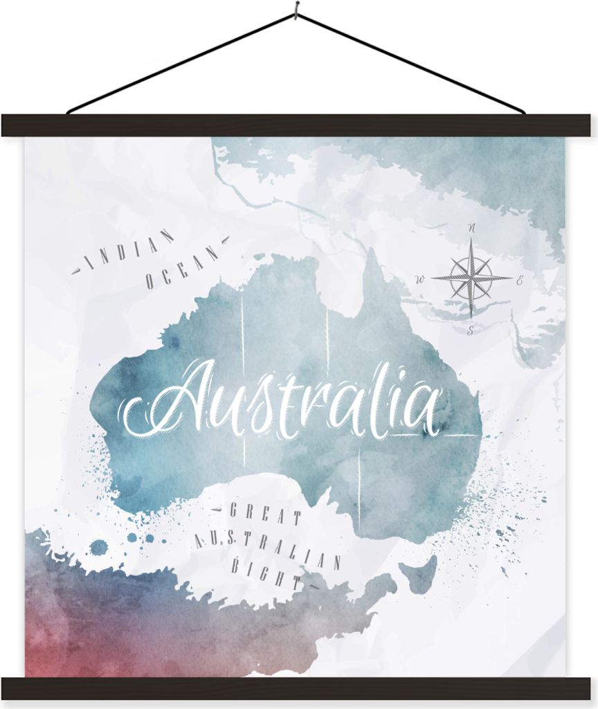 MuchoWow Textilposter Weltkarte - Australien - Blau 60x60 cm mit schwarzem Rahmen - Posteraufhänger