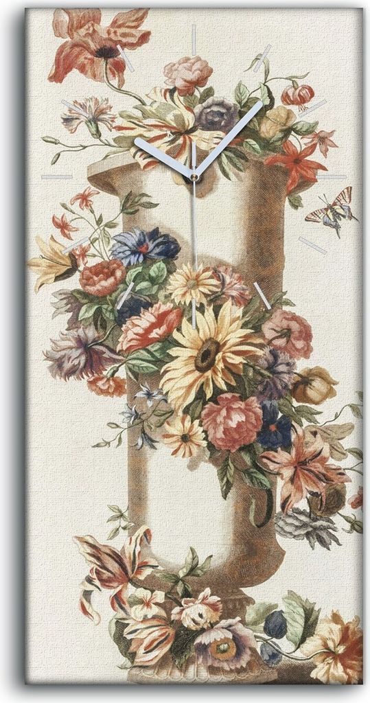 Wanduhr Uhr Wandbild Leinwand Geräuschlos 30x60 Gemälde Blumen Pflanzen Kunst - weiße Hände