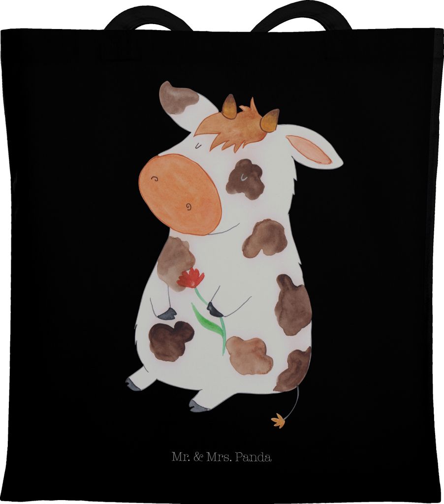 Mr. & Mrs. Panda Schultasche Kuh - Schwarz - Geschenk, Spruch, Hof, Beutel, Milch, Bauernhof, Tote Bag, Tasche, Büchertasche, dokumententasche, Kühe