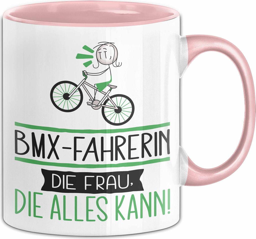 BMX-Fahrerin Geschenk Tasse Becher Die Frau Die Allen Kann Geschenkidee für eine BMX-Fahrerin Lustig (Rosa)