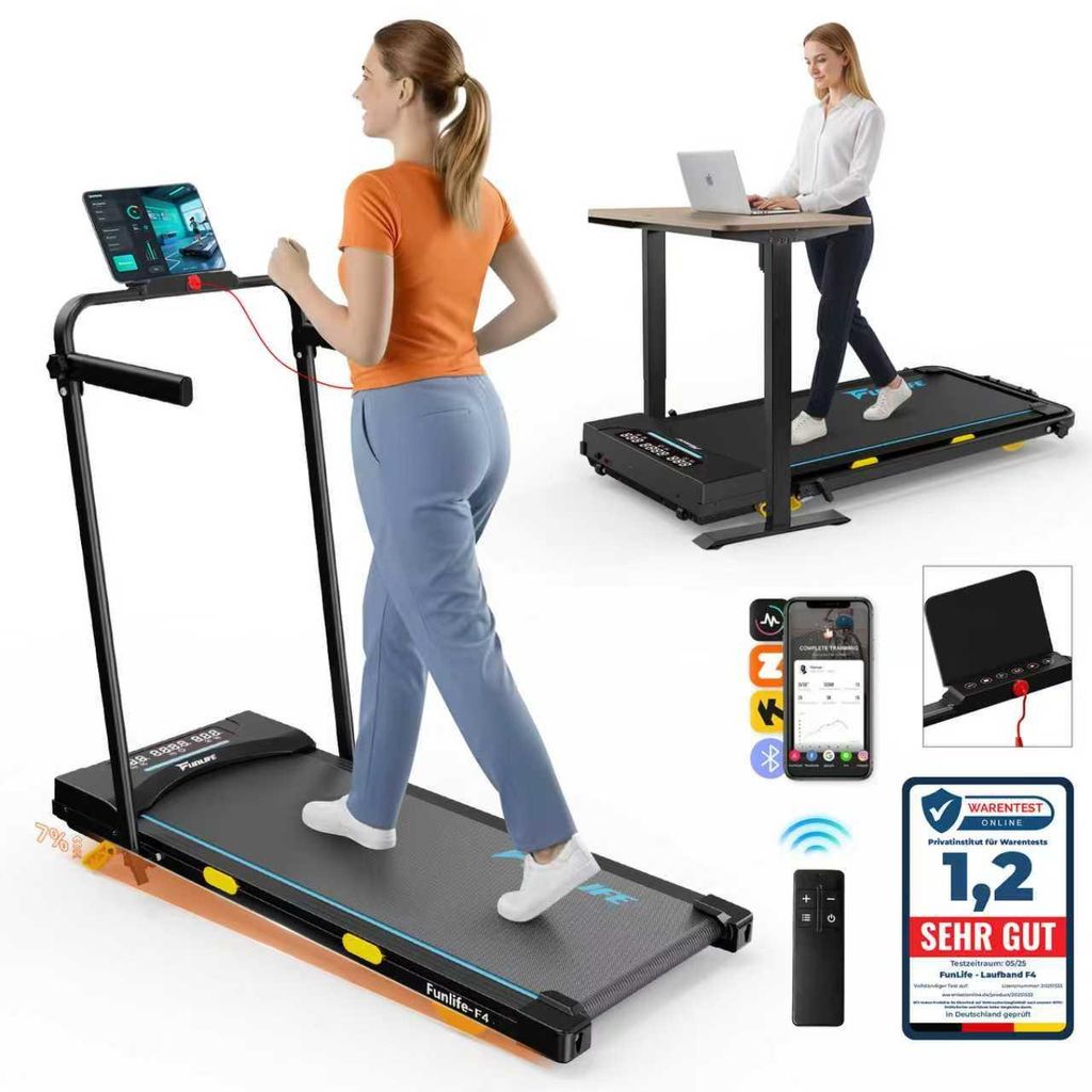 FunLife F4 Laufband klappbar(Upgrade)–4-in-1 Walking Pad mit 7% Steigung, App-Steuerung&Dual-Griffen, leise für Zuhause & Büro, Senioren geeign...
