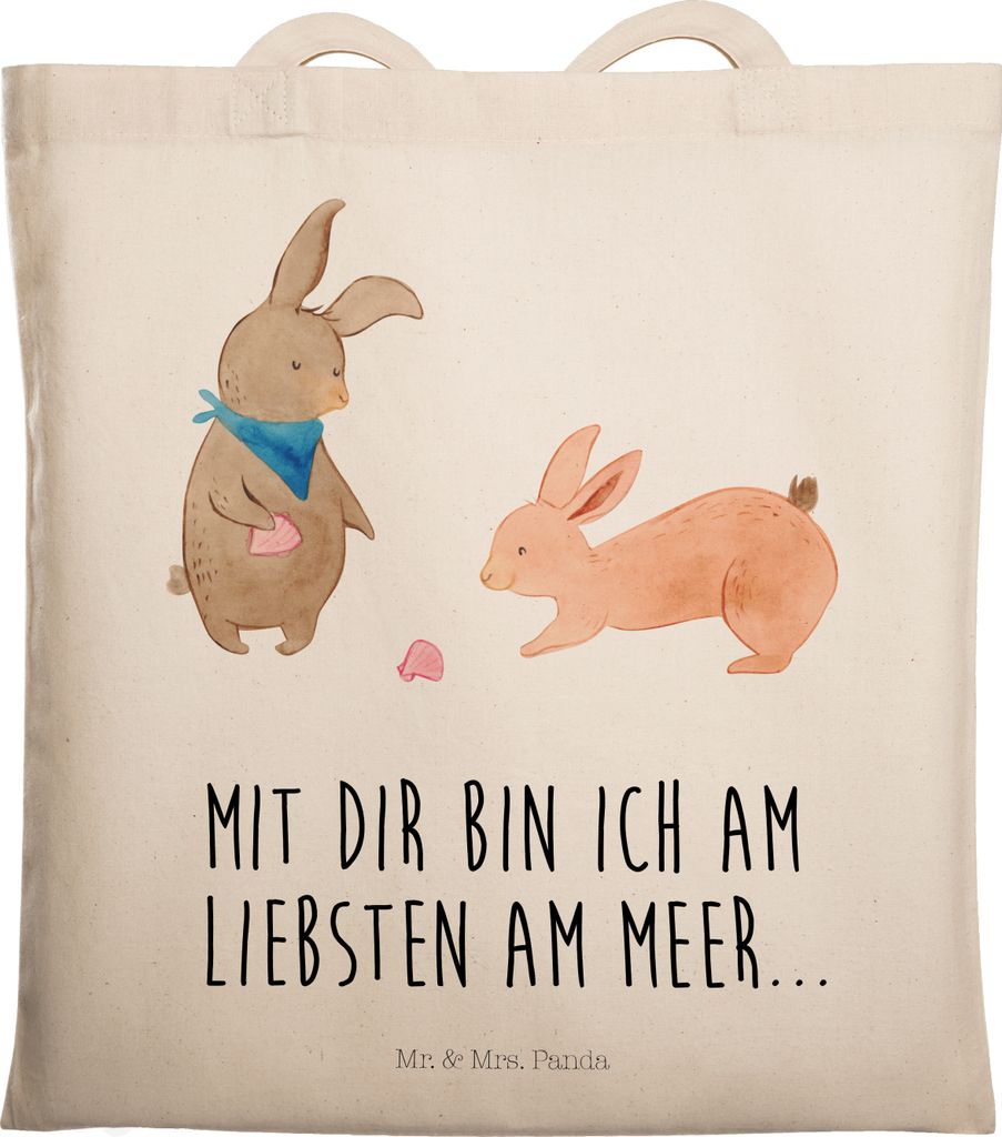 Mr. & Mrs. Panda Tote Bag Hasen Muschel - Transparent - Geschenk, Muttertag, Meer, Shopping Tasche, BFF, Jutebeutel, Strand, Freundinnen, Baumwollb...