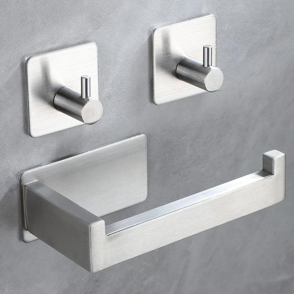 Toilettenpapierhalter Ohne Bohren Klopapierhalter Edelstahl Gebürstet Wc Rollenhalter Selbstklebend Klorollenhalter und 2 Stück Klebehaken für B...