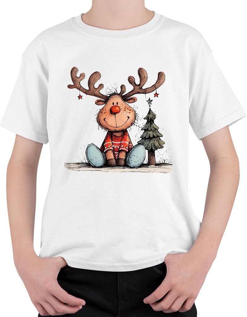 Rudolph Rentier Rotnase Weihnachtsbaum süßes Weihnachten Geschenk Uni Kinder T-Shirt, Weiß, 152