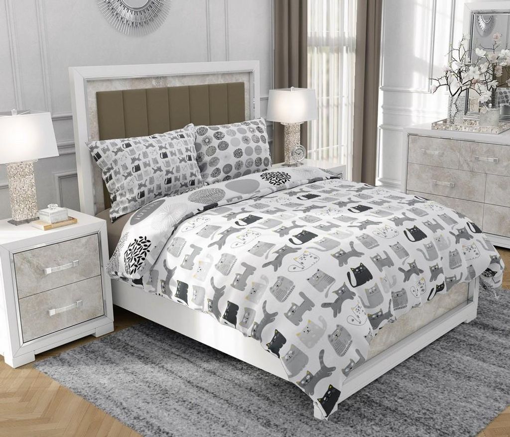 Bettwäsche 200x220 cm + 2x70x80 cm, 3-teilig, 100% Baumwolle, Satin, Reißverschluss, Grau - SOVIO | So.9057