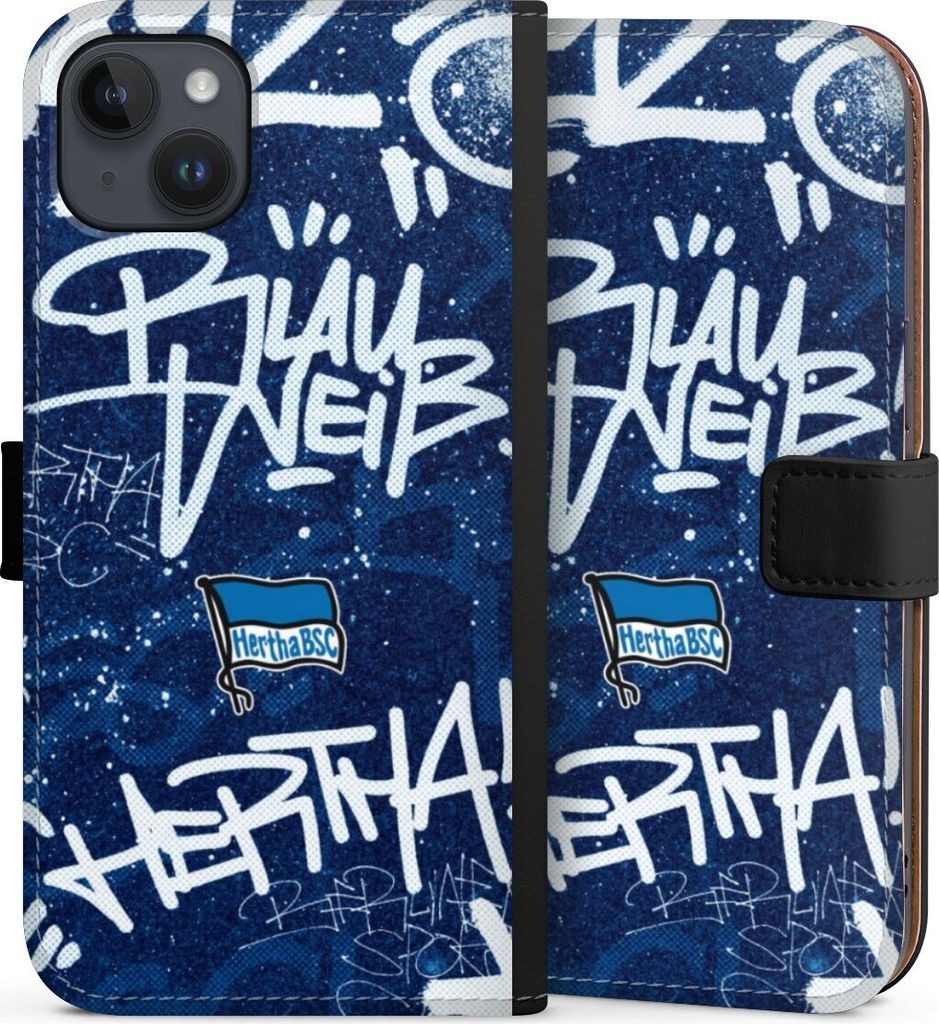 DeinDesign Klapphülle für Apple iPhone 14 Plus Handytasche Lederhülle Tasche Graffiti Hertha BSC Offizielles Lizenzprodukt