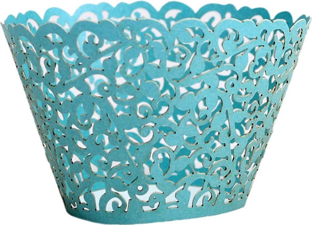 50 Stück filigrane Cupcake Wrapper Cupcake filigrane Liner Lace Cupcake Cups für Hochzeit Geburtstagsfeier, Himmelblau
