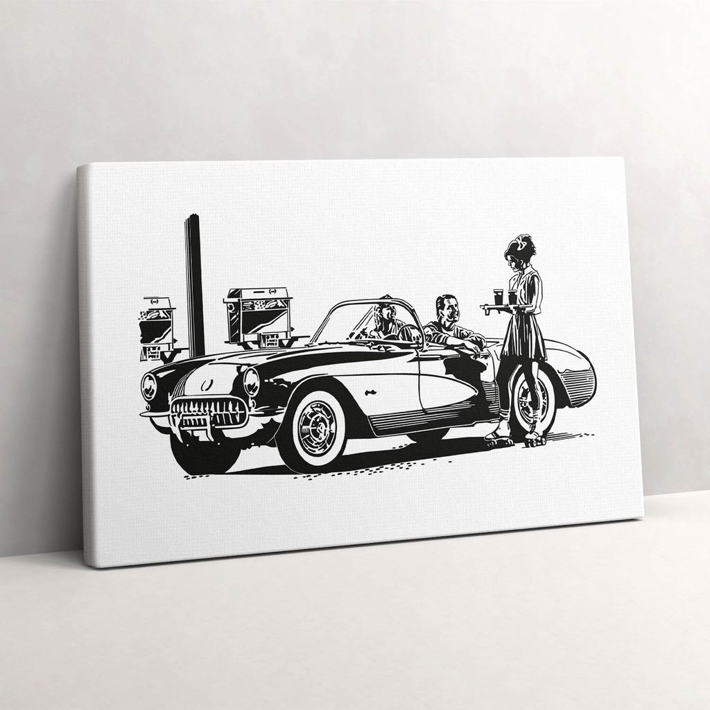 Retro-Auto Illustration – Leinwandbild Wandbild – 30x20 cm – Leinwandbilder – Wandbilder – Schlafzimmer – Flur