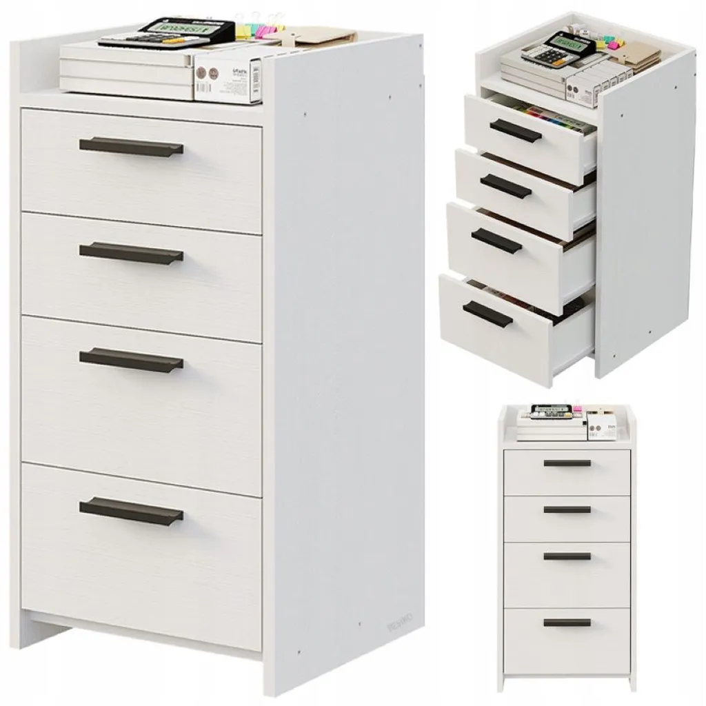 Commode blanche haute pour ranger les documents de bureau en désordre