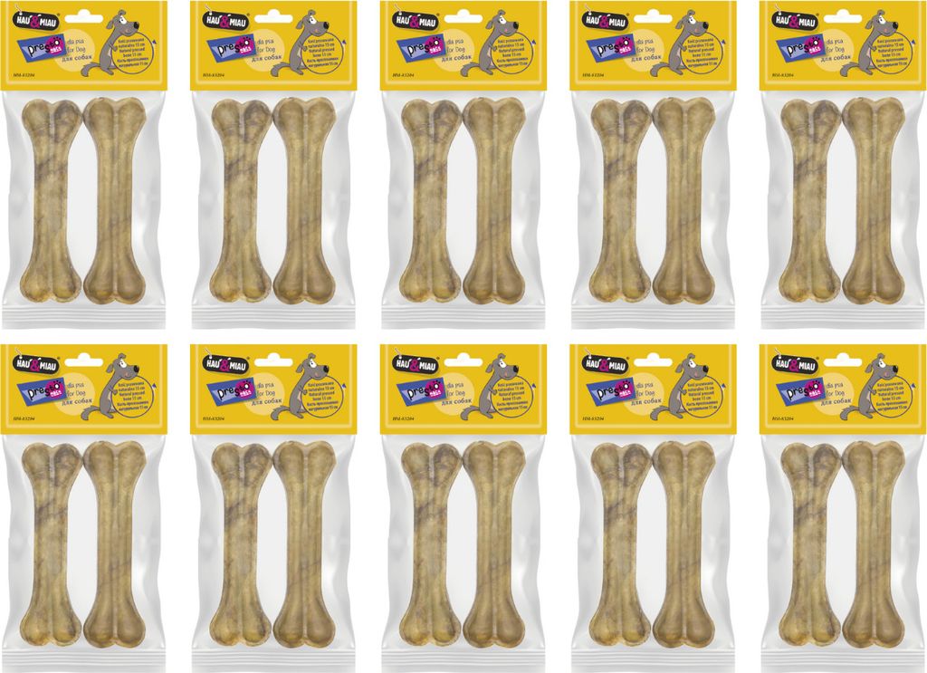 Hau Miau natürlicher Pressknochen für Hunde 15 cm 2 Stück - Kauknochen für Hunde aus natürlichem Leder (10-er pack)