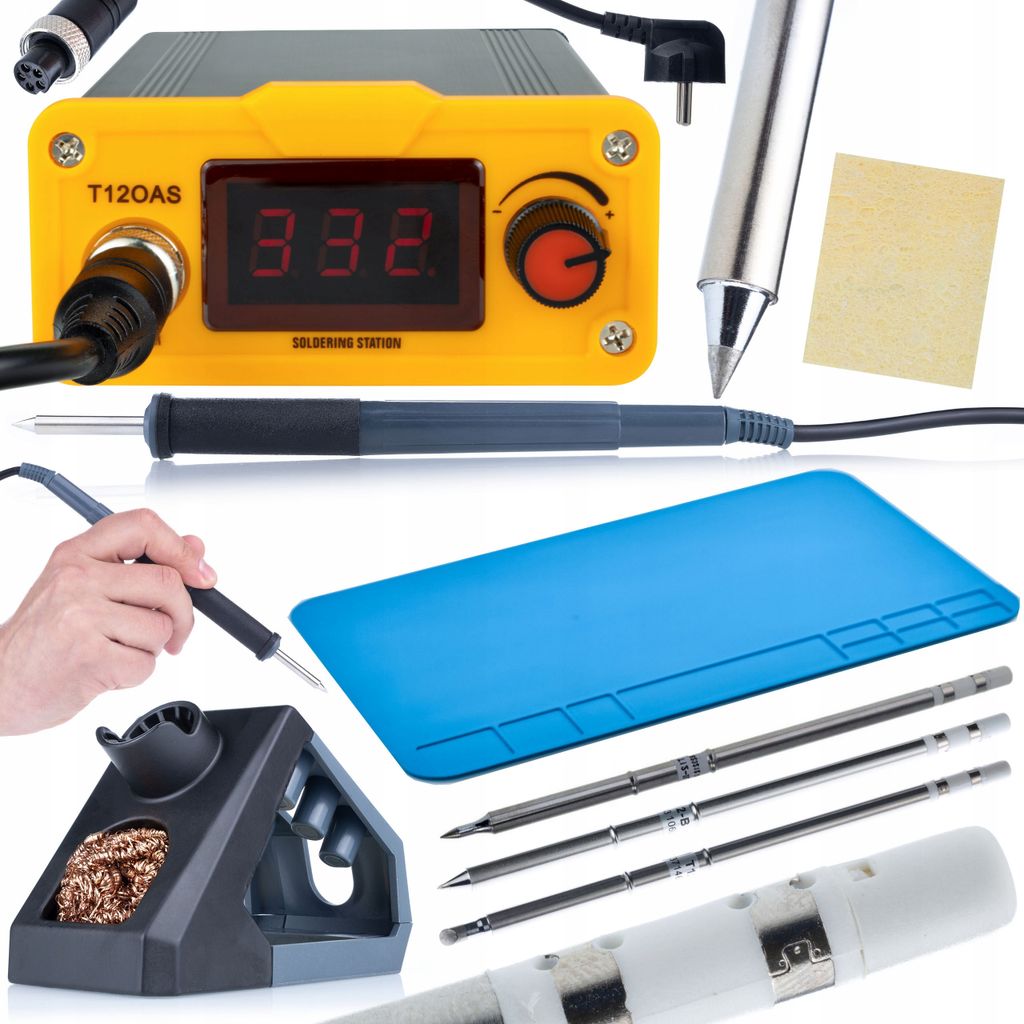 Rosfix Set T12OAS Lötstation – 75W, 200–450°C, T12-Spitzen (IL, B, BC4) + Silikonmatte 200×300mm | Schnellaufheizung <8s | Temperaturanzeige