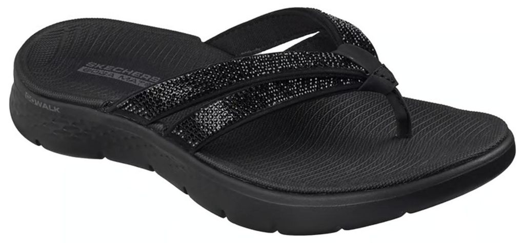 Skechers GO WALK Flex Sandal Lindsey Damen Zehentrenner vegan mit Goga Mat Schwarz 37 EU
