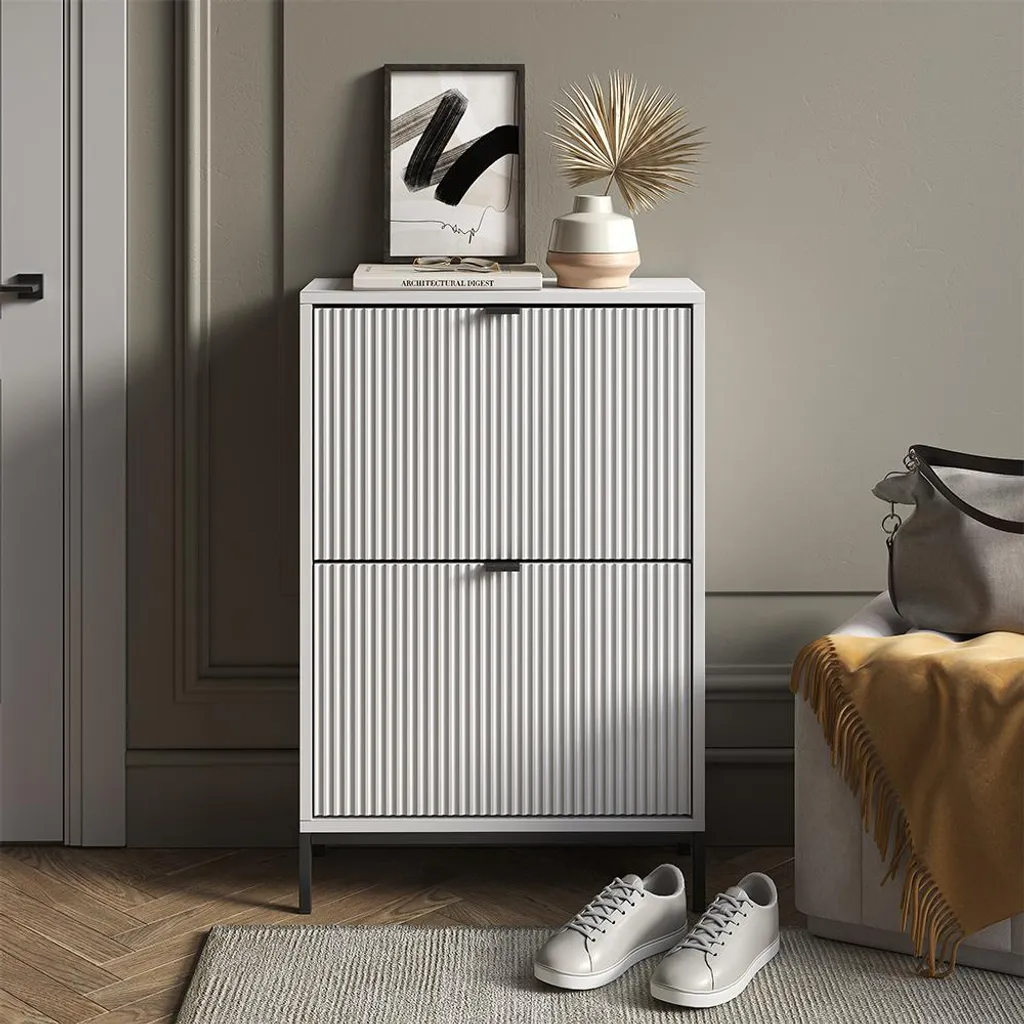 Meuble à chaussures Vicco Eliza Blanc 60x92cm avec 2 tiroirs, Modèle 56426