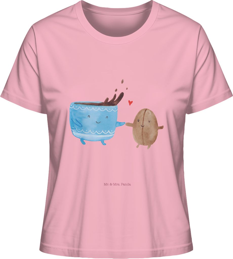 Mr. & Mrs. Panda Damen Kurzarmshirt Kaffee Bohne Größe XL - Baumwolle Pink - Geschenk, Kaffeebohne, Oberteil, Basic Shirt, Lustige Sprüche, Zufr...