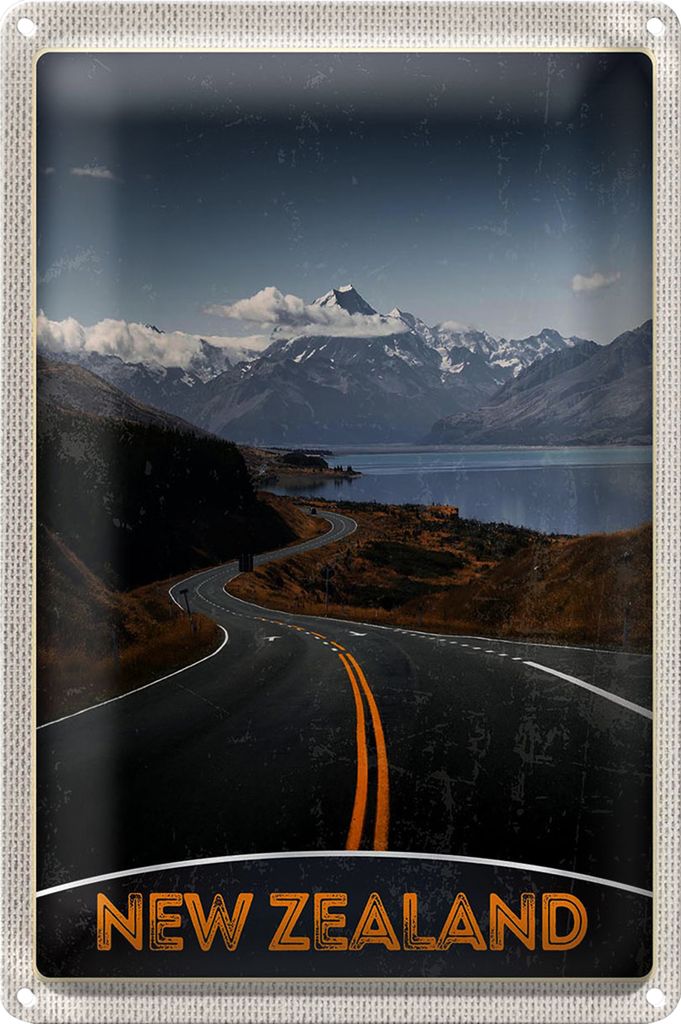 Blechschild Reise 18x12cm Neuseeland Meer Straße Natur Urlaub