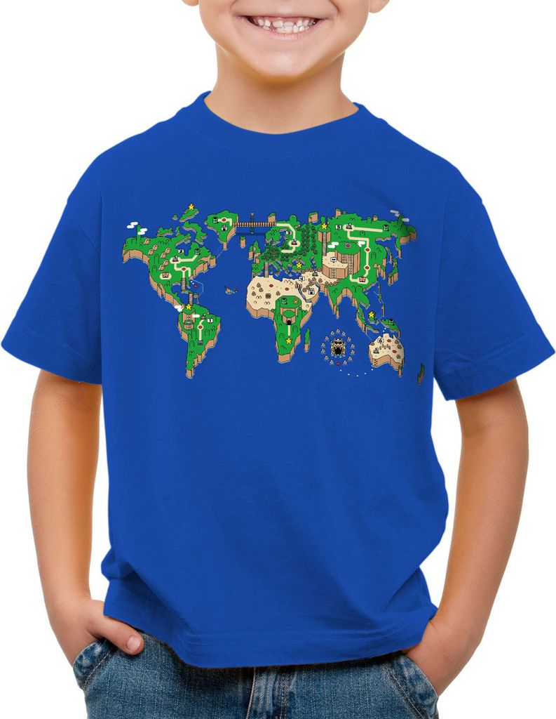 style3 Mario Weltkarte Kinder T-Shirt super videospiel konsole snes n64
