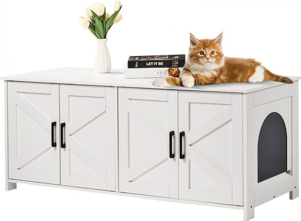 Katzentoilette - Katzenklo Schrank - Katzenschrank 1,19x0,46x0,5m - Weiß - Haustierbedarf - Platzsparend - Modernes Design