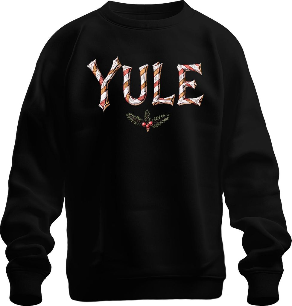 YULE Weihnachten Zuckerstange Stechpalme Vintage Geschenk Uni Sweatshirt Pullover, Schwarz, S