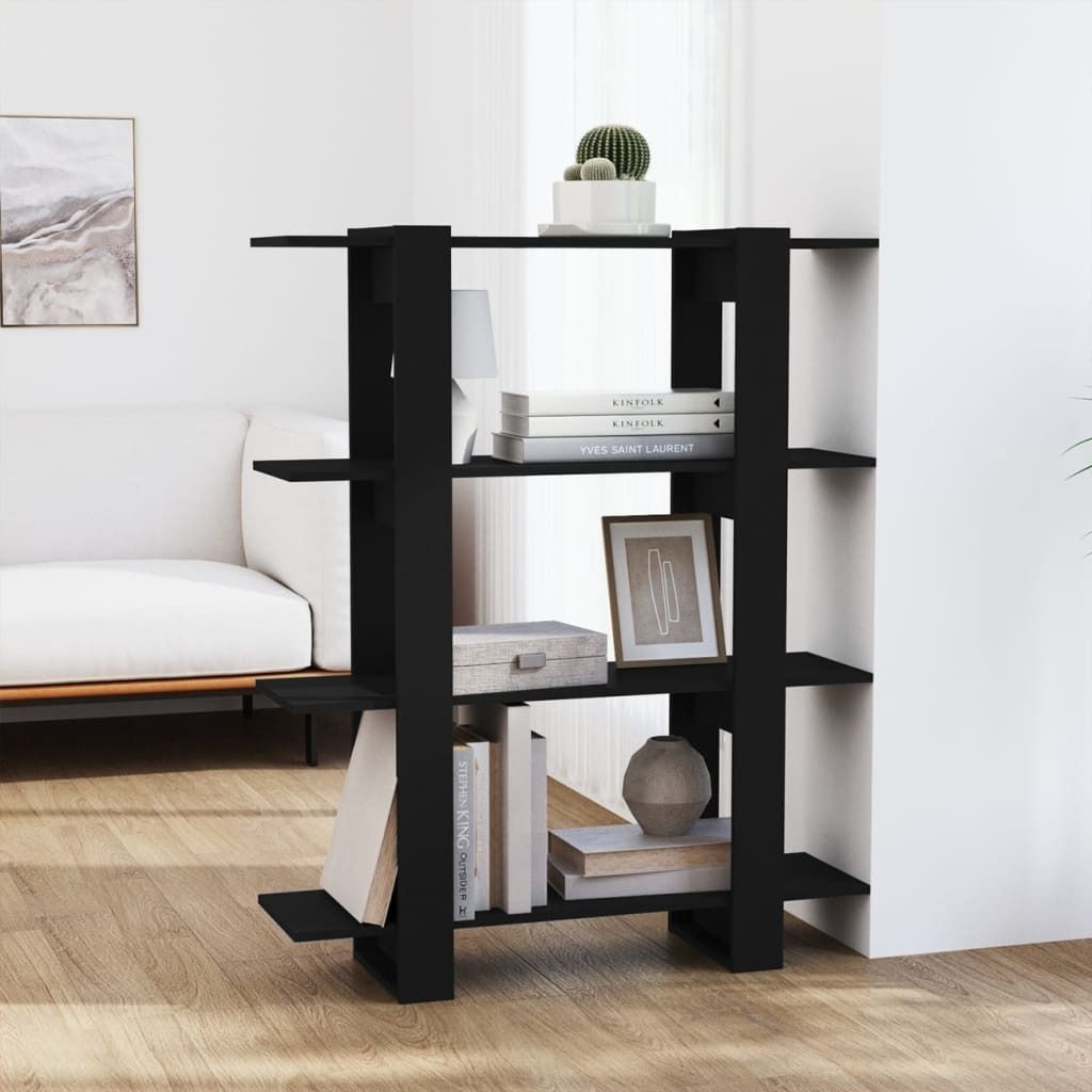 The Living Store Bücherregal/Raumteiler Schwarz 100x30x123,5 cm
