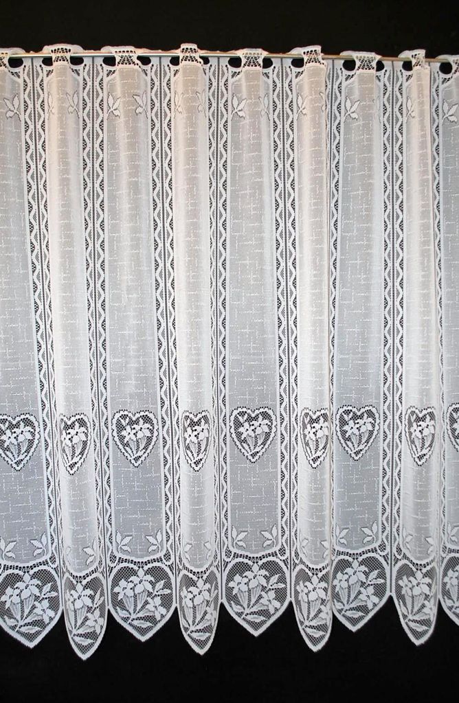 Gardinen Kranzusch Scheibengardine Enzian im Herz 90x110 cm H/B Weiß Bistrogardine Vorhang Küche 1er Pack