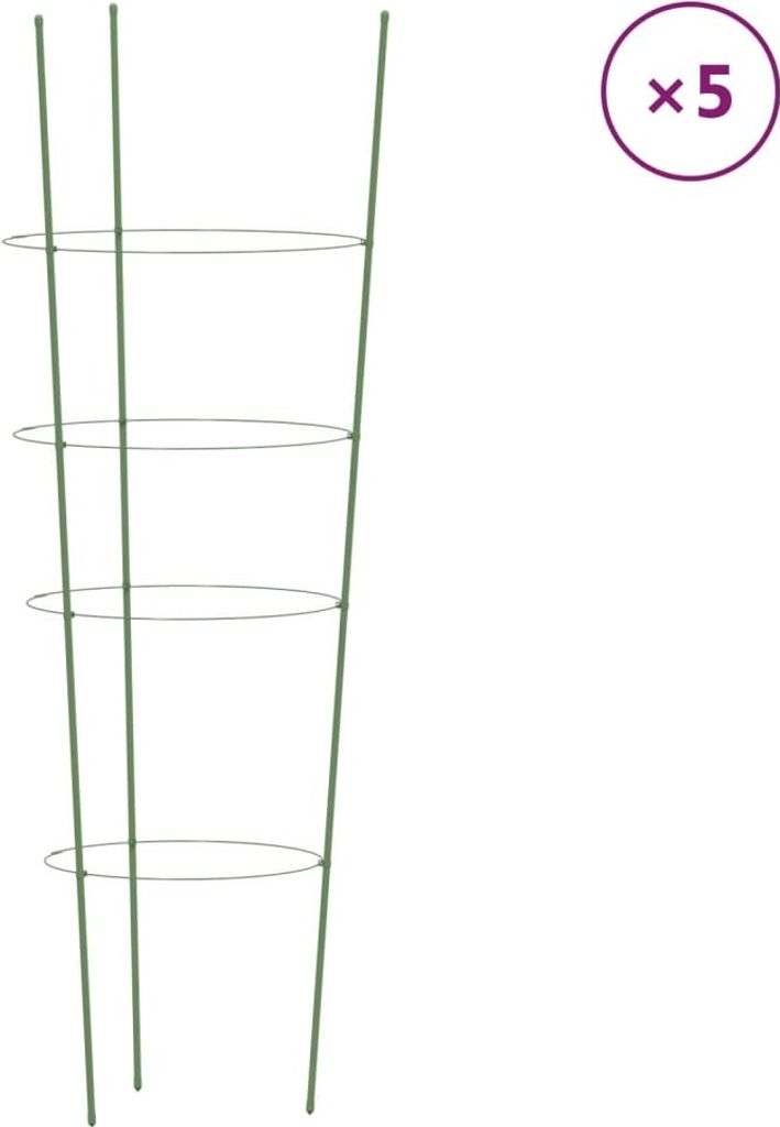 Pflanzenstützen mit 4 Ringen 5 Stk. Grün 90 cm Stahl