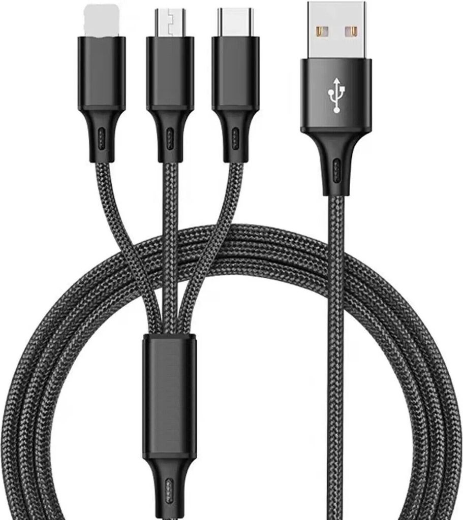 DIGITUS 3-in-1 Ladekabel Kurz (0,15m) – Lädt USB-C, Micro-USB & Lightning