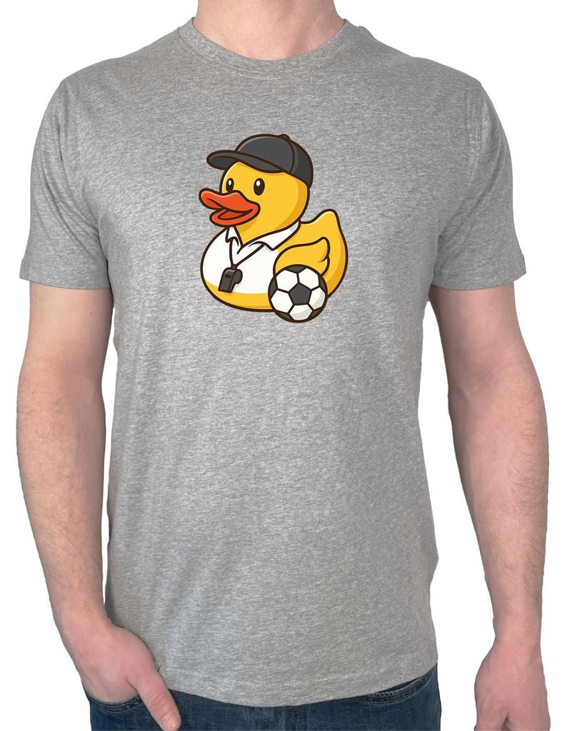 Huuraa Herren T-Shirt Quietscheente Fussball-Trainer Gummiente Coach XL Sport Grey Bio Baumwolle Fairtrade Herrenshirt Geschenkidee