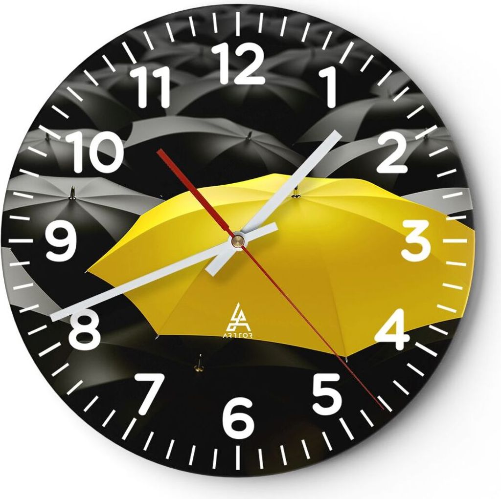 Wanduhr - Rund - Glasuhr - Regenschirme Regen Wetter - 30x30cm - Schleichendes Uhrwerk - Lautlos - zum Aufhängen bereit - Dekoration Modern - Wand...