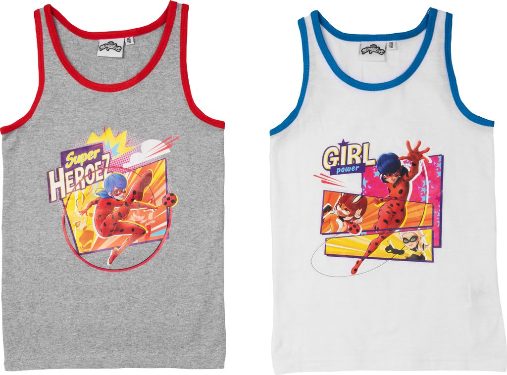 Miraculous Unterhemd für Mädchen Kinder Tank Top Hemdchen Unterwäsche Grau/Weiß (2er Pack) 134-140