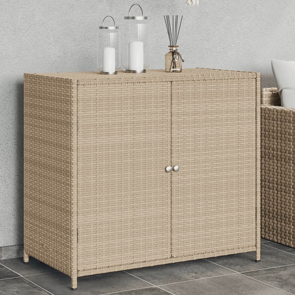 Design Gartenschrank Beige 83x45x76 cm Poly Rattan, Gartenboxen 2024 Neu