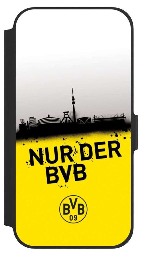 NIVOCASE Klapphülle für Apple iPhone 12 Pro Handyhülle aus Kunst Leder NIVOflip schwarz BVB Borussia Dortmund Statement