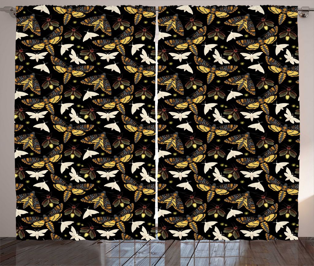 ABAKUHAUS Firefly Rustikaler Gardine, Fliegende Insekten Mysterious, Schlafzimmer Kräuselband Vorhang mit Schlaufen und Haken, 280 x 245 cm, Mehrf...