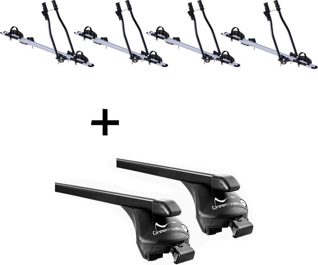 4x Fahrradträger SAGITTAR + Relingträger Quick Stahl L kompatibel mit für BMW X1 (E84) 2009-2015