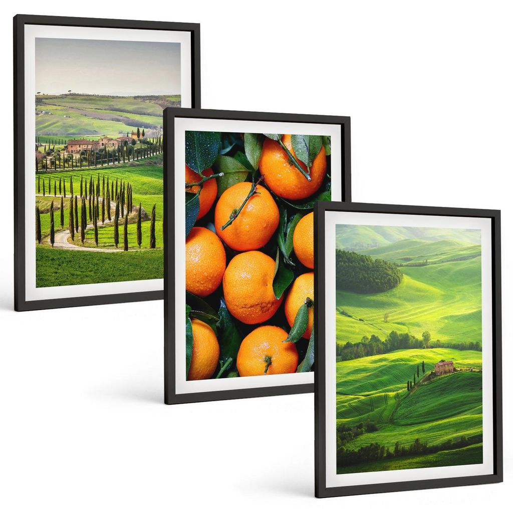 Bilder Set 3-teilig im schwarzen Rahmen – Wandbilder 3 Stück – gerahmte Poster für Wohnzimmer, Schlafzimmer und Flur – 40x60 cm – Italien...