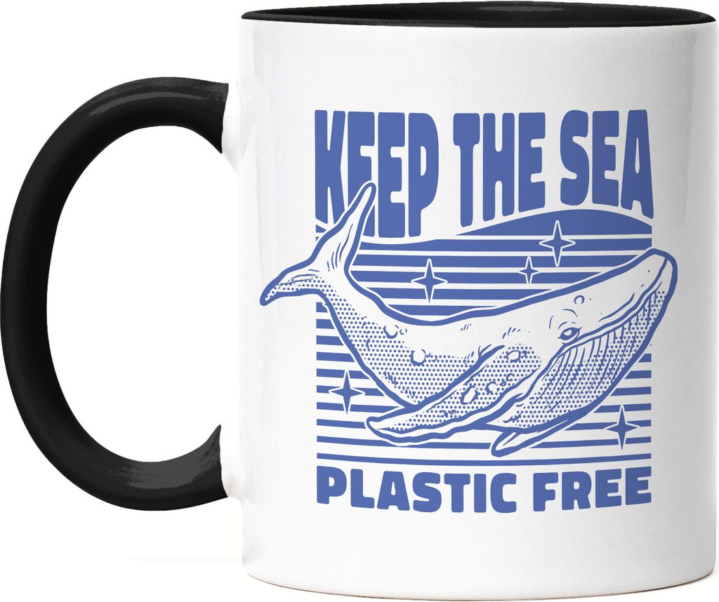 Keep The Sea Plastic Free Tasse Schwarz Strohhalm Plastik Wal Pottwal Blauwal Tierschutz Umwelt Meere
