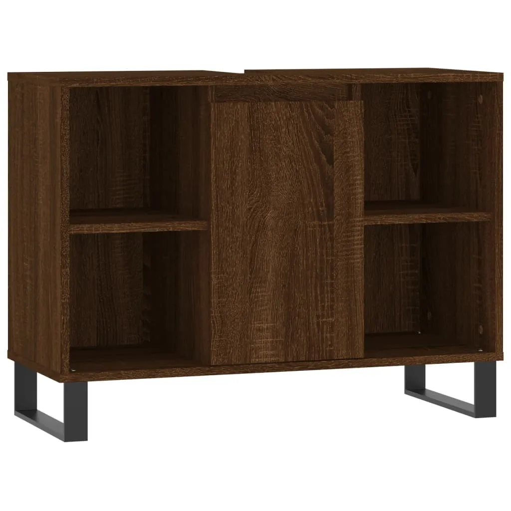 Armadietto Bagno SYFAX Rovere Marrone 80x33x60cm Legno Multistrato