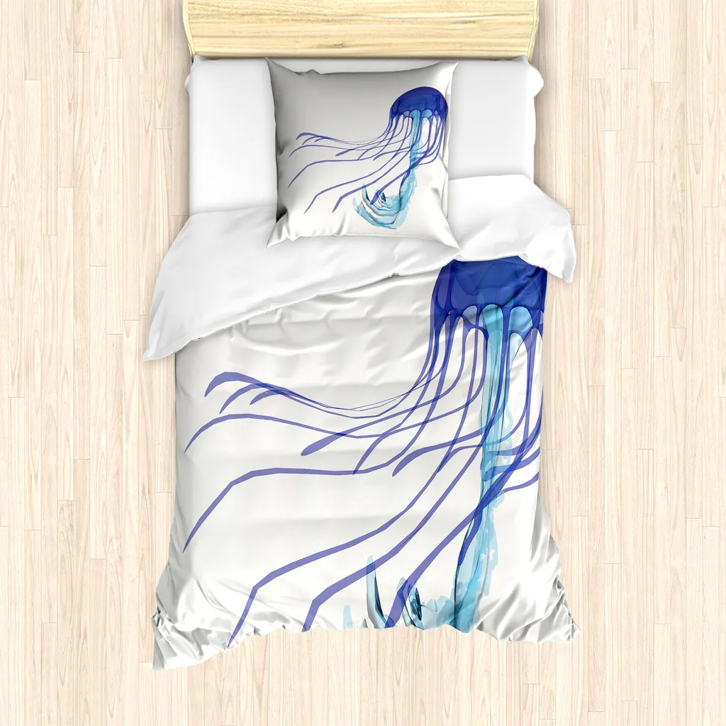 Parure de lit 1 personne motif marin et taie d'oreiller 80x80 cm Bleu