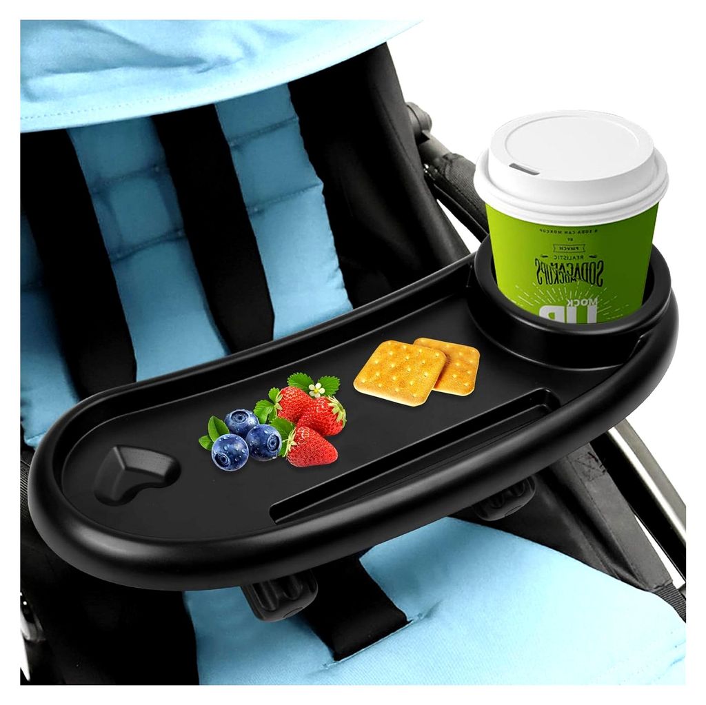 Universelles Kinderwagentablett, 3-in-1 Snacktablett für Kinderwagen, abnehmbares Zubehör mit Snacktablett und Telefonhalter, einstellbarer Clip,...