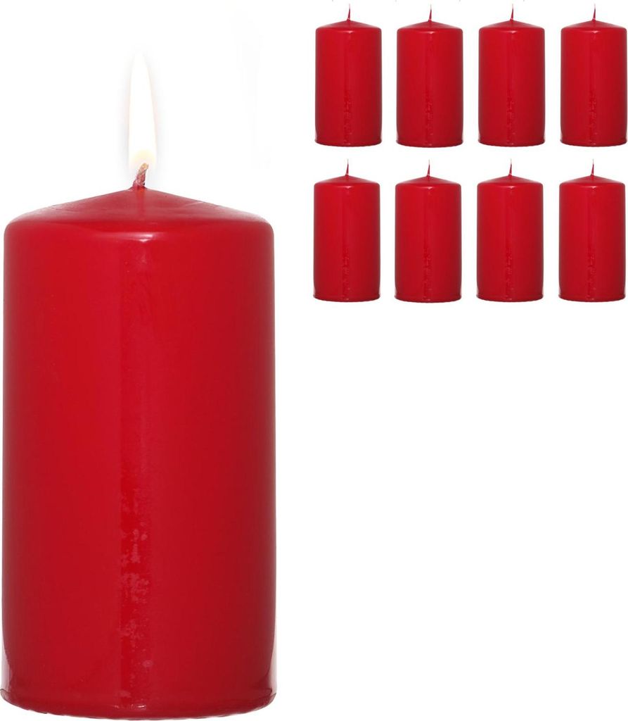 Candelo 8er Set Stumpenkerzen DEKO Weihnachten Kerzen Rot – 5,8cm x 12cm - Advent Kerze Weihnachtsdekoration - 30 Stunden Brenndauer