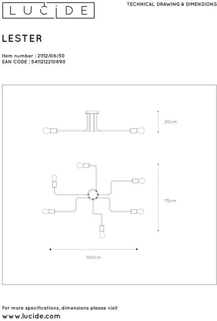 Éclairage de Salon Industriel Plafonnier LESTER Noir pour Ampoule E27 - 7
