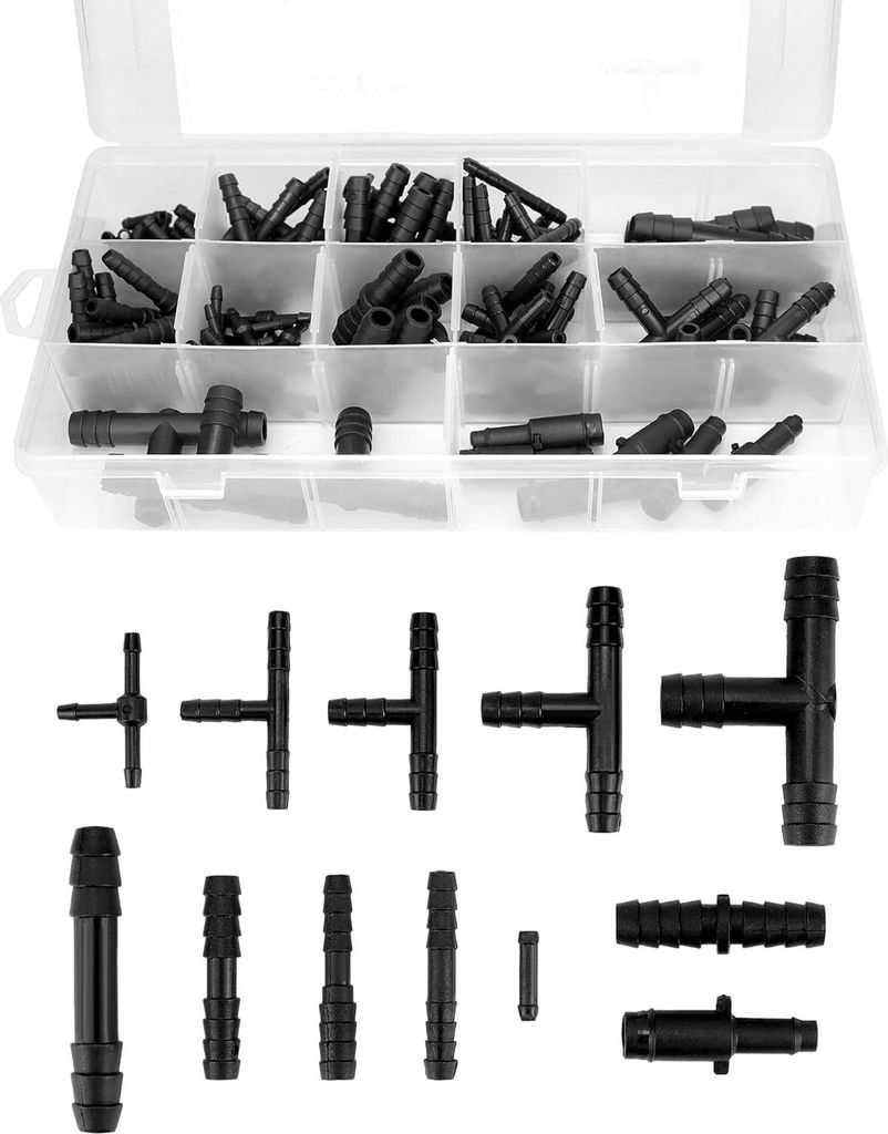 113-teiliges Schlauchverbinder-Set – 12 Größen von geraden und Reduzierstücken – für Schläuche von Scheibenwaschanlagen, Bewässerungsschl...