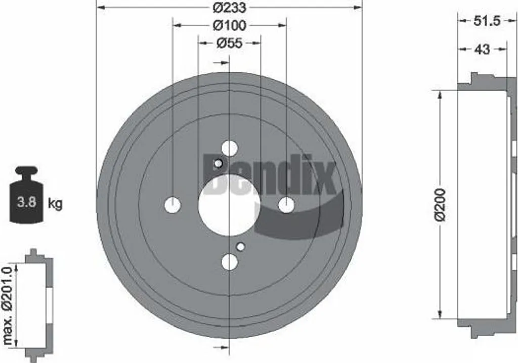 Freinage Toyota Yaris sécurisé avec le tambour Bendix BDM1081 200 mm