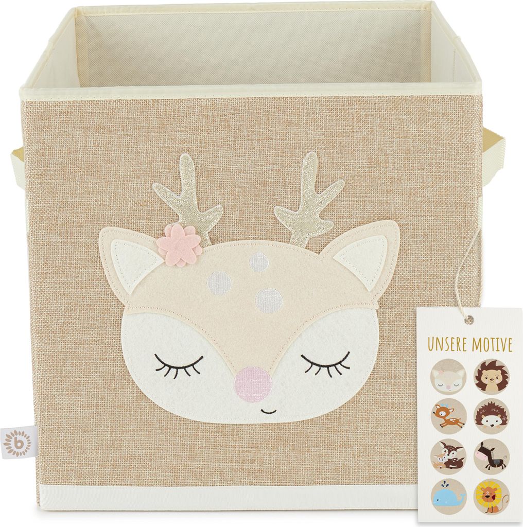 Bieco Aufbewahrungsbox Kinder | Reh Ella Motiv ca. 36L faltbar | Süße Spielzeug Kiste für Kallax Regal | Aufbewahrungsbox 33x33x33 | Kallax Boxe...