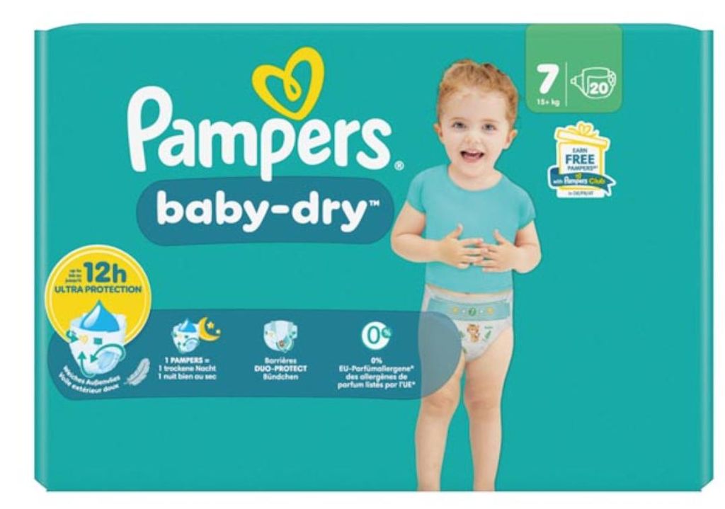 4 Packungen Pampers Baby Dry Größe 7 (ab 15 kg) mit je 20 Produktbild 