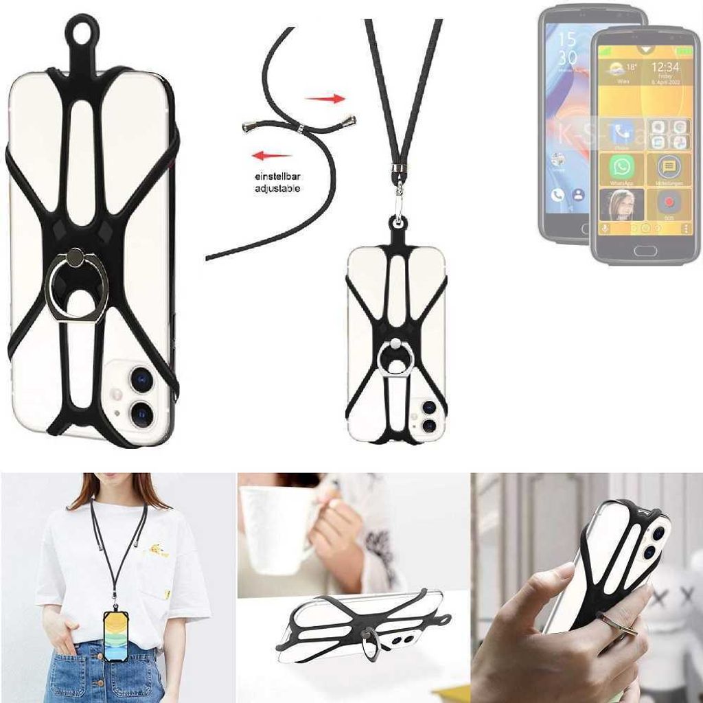 K-S-Trade 3in1 Handykette Handyband Handykordel Halsband Smartphone-Ring Handy-Ring kompatibel mit Bea-fon M7 premium Fingerhalterung Handyring