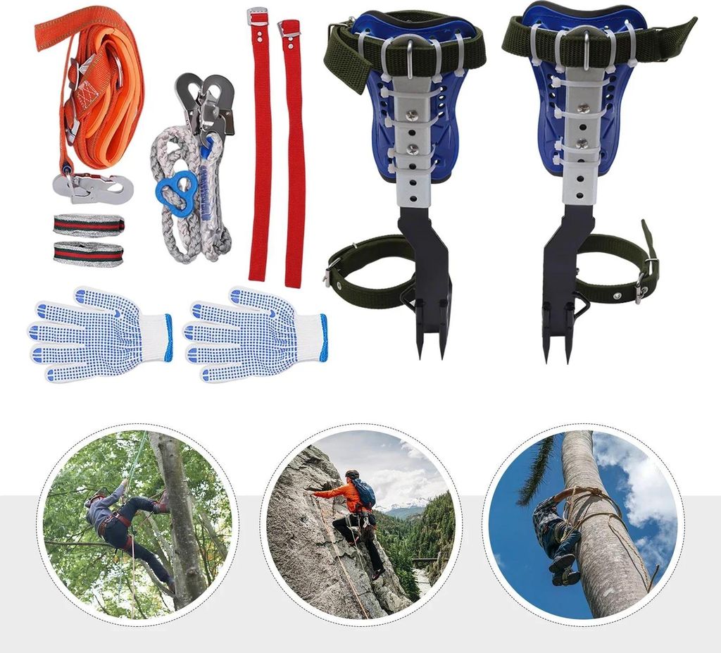 Baumkletter-Set - Klettersporen & Komplettausrüstung - Tragkraft 150 kg - Verstellbare Höhe 39–45 cm - Nylon - Für Arboristen - Blau